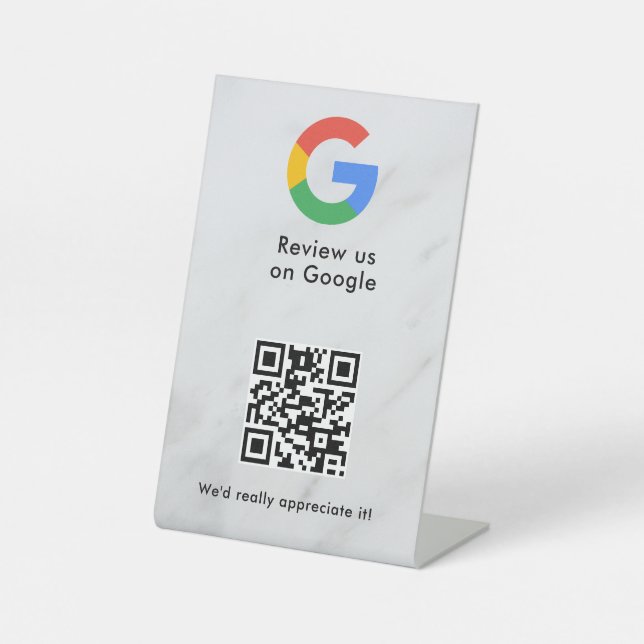 Google Bewertungen QR-Code-Tischschild Sockelschild (Vorderseite)