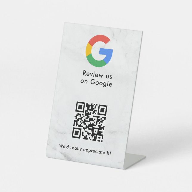 Google Bewertungen QR-Code-Tischschild Sockelschild (Vorderseite)