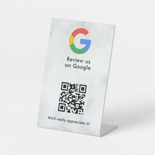 Google Bewertungen QR-Code-Tischschild Sockelschild (Vorderseite)