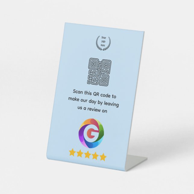 Google Bewertungen Tischschild | QR-Code Sockel Sockelschild (Vorderseite)