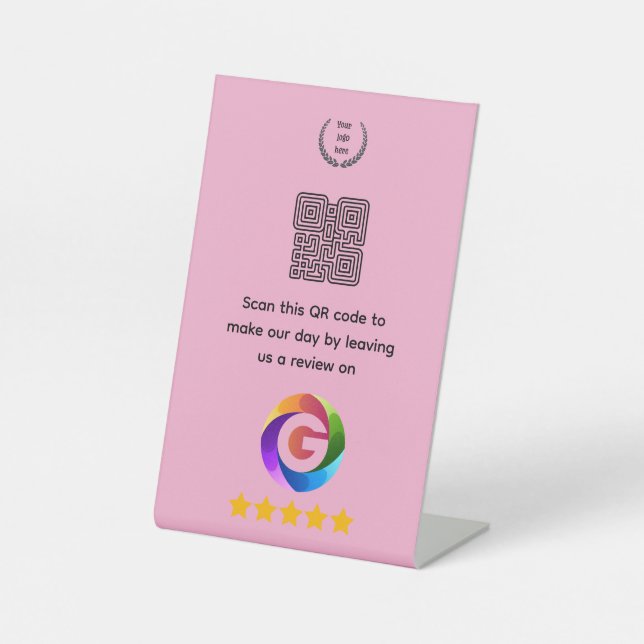Google Bewertungen Tischschild | QR-Code Sockel Sockelschild (Vorderseite)