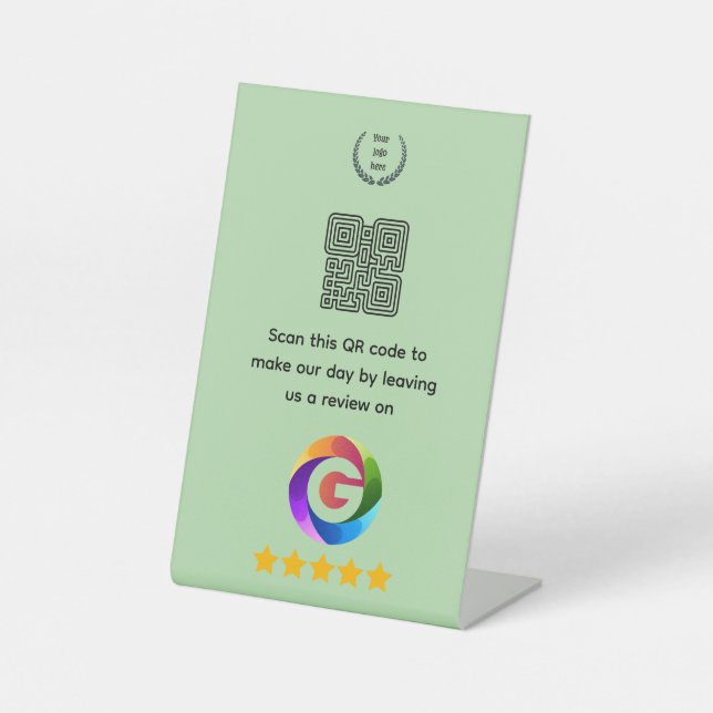 Google Bewertungen Tischschild | QR-Code Sockel Sockelschild (Vorderseite)