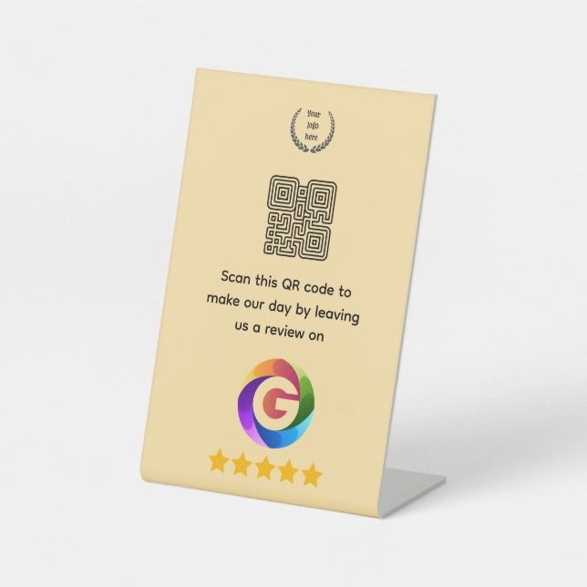 Google Bewertungen Tischschild | QR-Code Sockel Sockelschild (Vorderseite)