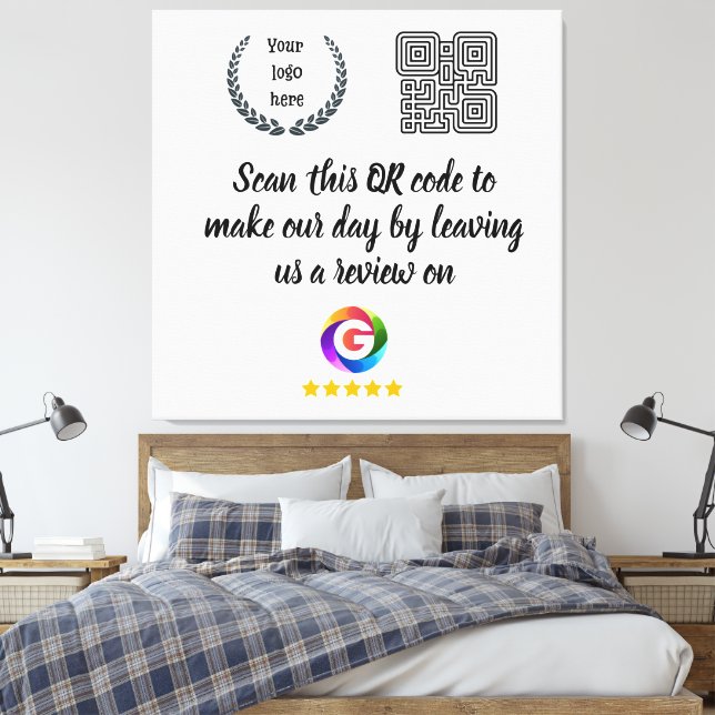 Google Bewertungen Tischschild | QR-Code Türschild Leinwanddruck (Insitu (Schlafzimmer))