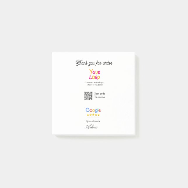 Google Bewertungs Firmenlogo Webseite scannen QR-C Post-it Klebezettel (Vorderseite)
