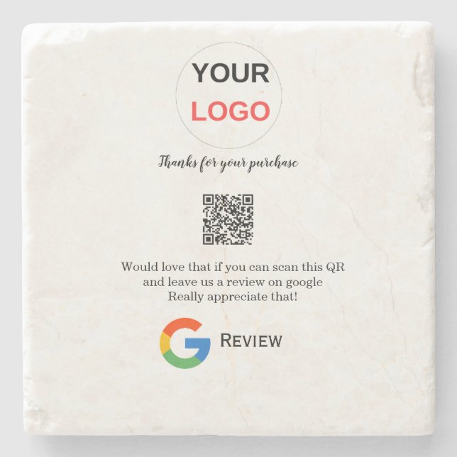 Google Bewertungs-Logo für Unternehmen Scan QR Bew Steinuntersetzer (Vorderseite)