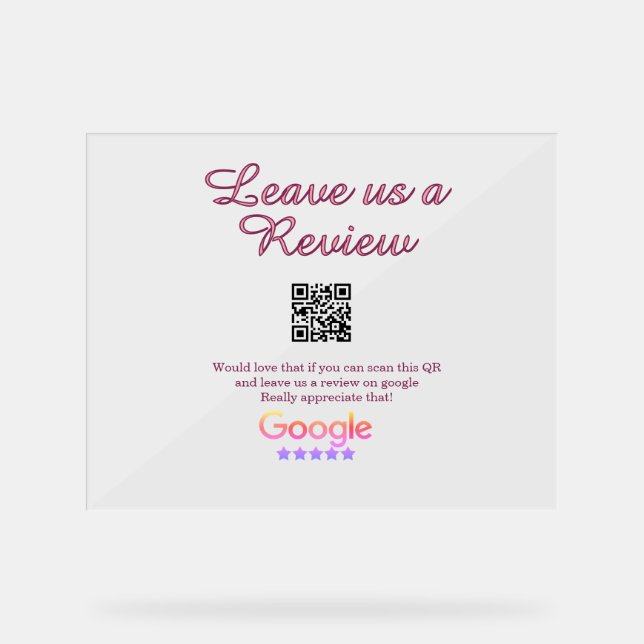 Google Bewertungs-Logo Geschäft Scan QR Bewertung Acrylschild (Vorderseite)