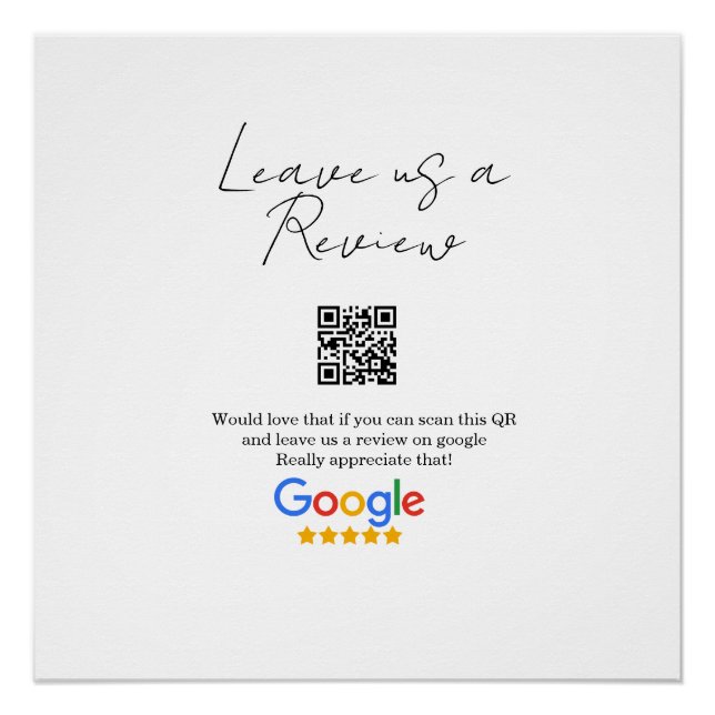 Google Bewertungs-Logo Geschäft Scan QR Bewertung Poster (Vorderseite)