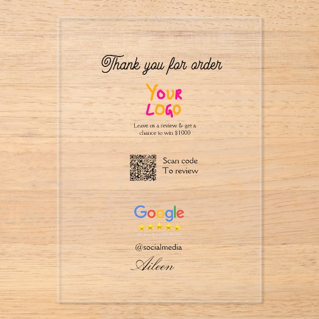 Google Bewertungs-Logo Website QR-Code scannen Acryleinladungen (Vorderseite)