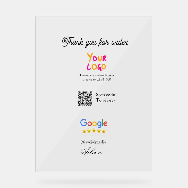 Google Bewertungs-Logo Website QR-Code scannen Acrylschild (Vorderseite)
