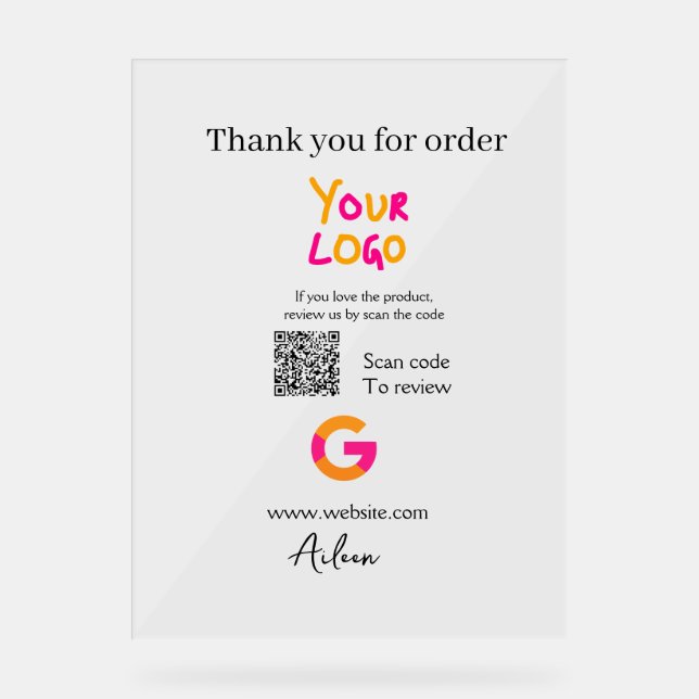 Google Bewertungs-Logo Website QR-Code scannen Acrylschild (Vorderseite)