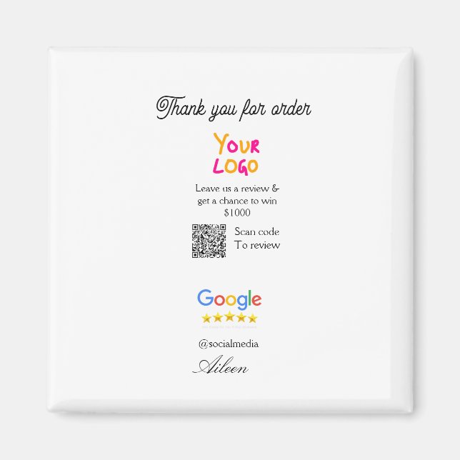 Google Bewertungs-Logo Website QR-Code scannen Magnet (Vorne)
