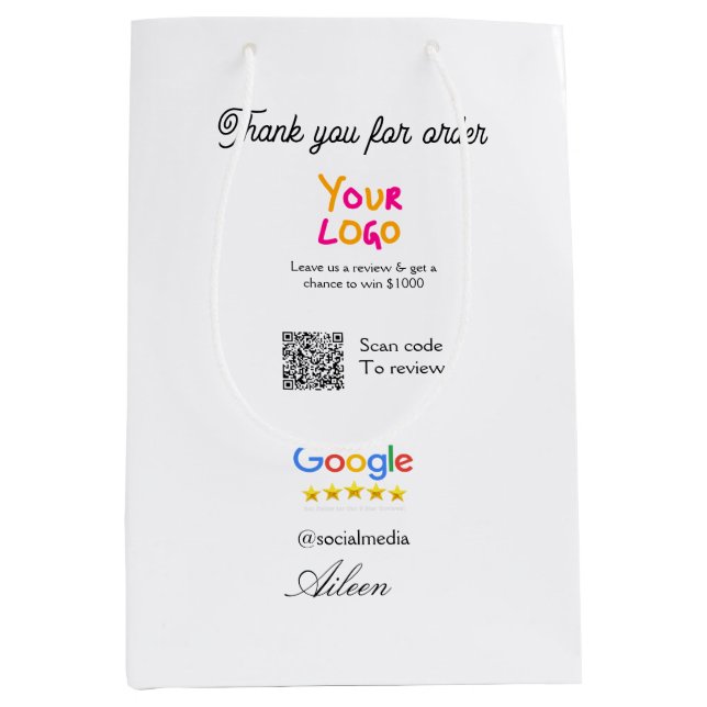 Google Bewertungs-Logo Website QR-Code scannen Mittlere Geschenktüte (Vorderseite)