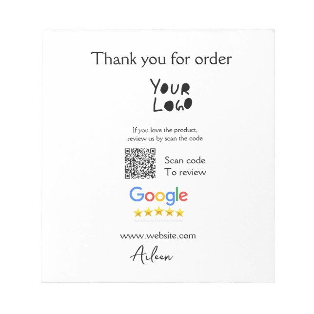 Google Bewertungs-Logo Website QR-Code scannen Notizblock (Vorderseite)