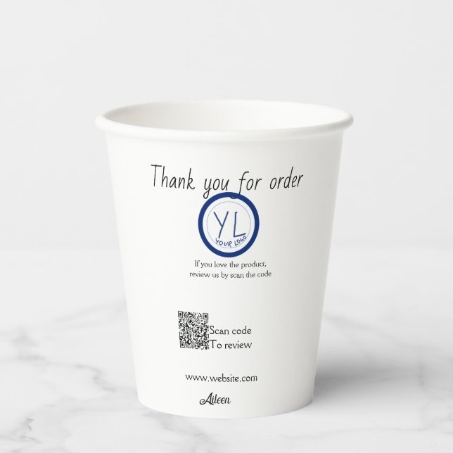 Google Bewertungs-Logo Website QR-Code scannen Pappbecher (Vorderseite)