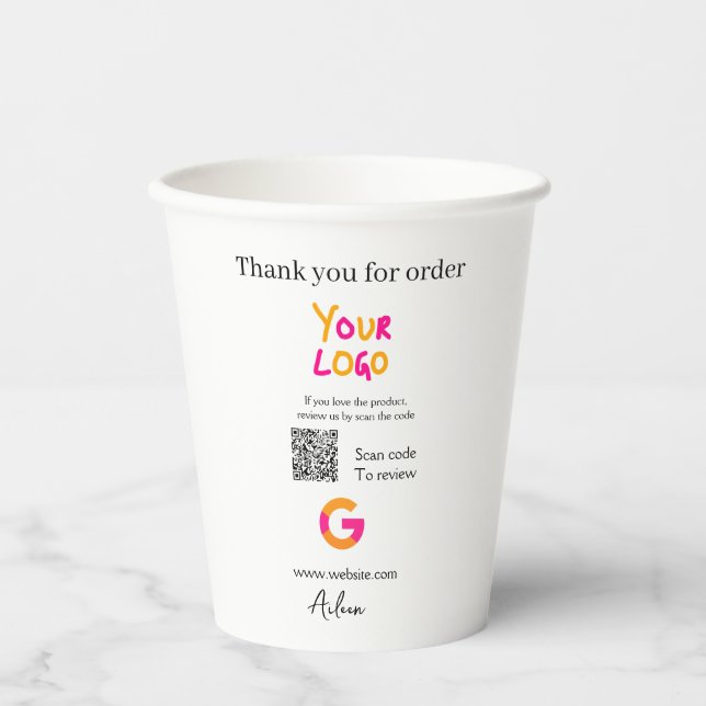 Google Bewertungs-Logo Website QR-Code scannen Pappbecher (Vorderseite)
