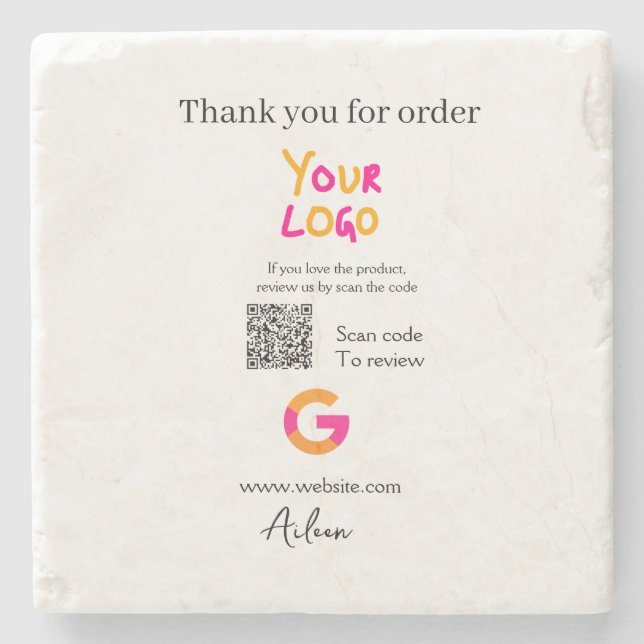 Google Bewertungs-Logo Website QR-Code scannen Steinuntersetzer (Vorderseite)