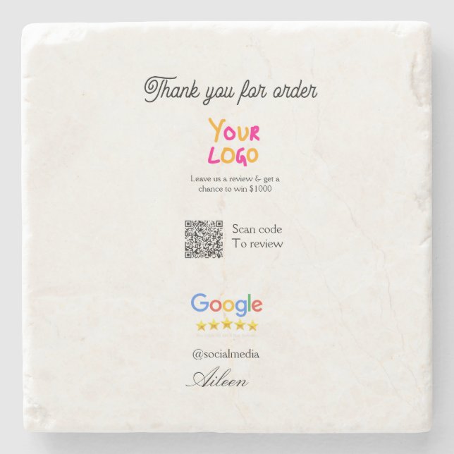 Google Bewertungs-Logo Website QR-Code scannen Steinuntersetzer (Vorderseite)