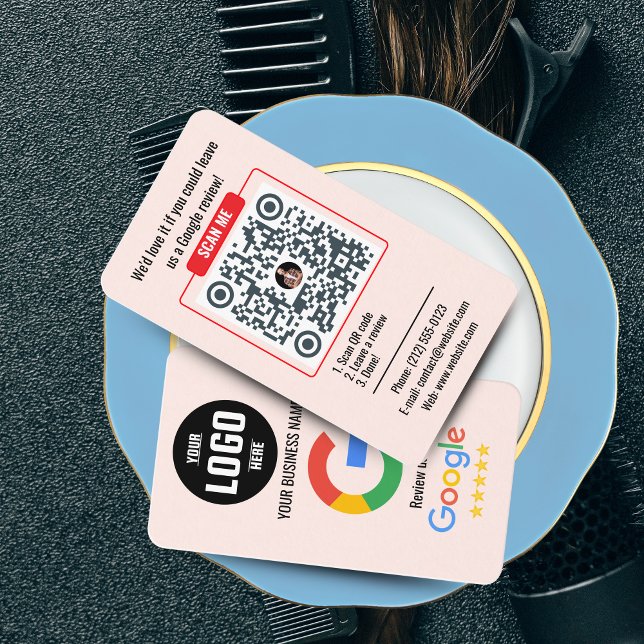 Google Bewertungs-QR-Code Visitenkartenvorlage Visitenkarte (Google Review QR Code Business Card - Black and Orange template )