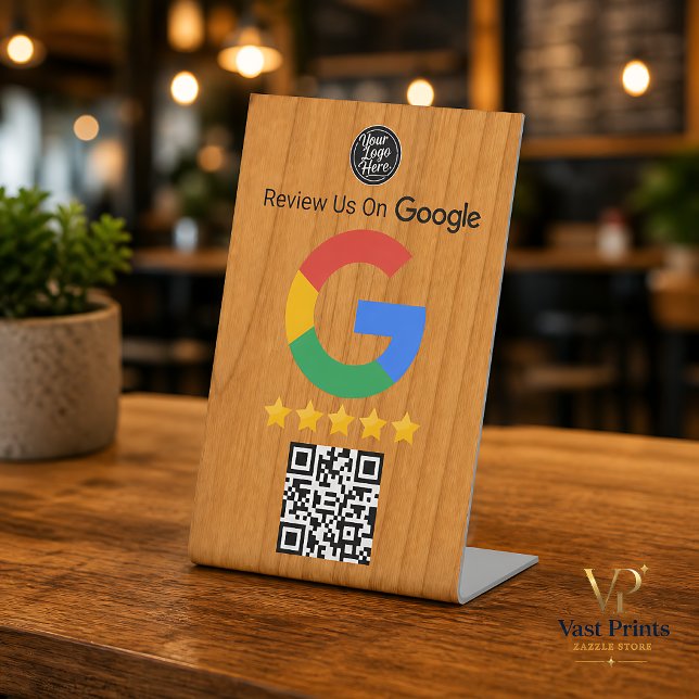 Google Bewertungs-Tisch-Schild Holz QR-Code Geschä Sockelschild (Google Review Table Sign Wood QR Code Business)