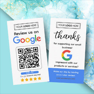 Google-Bewertungsanfragekarte mit Logo und QR-Code Visitenkarte