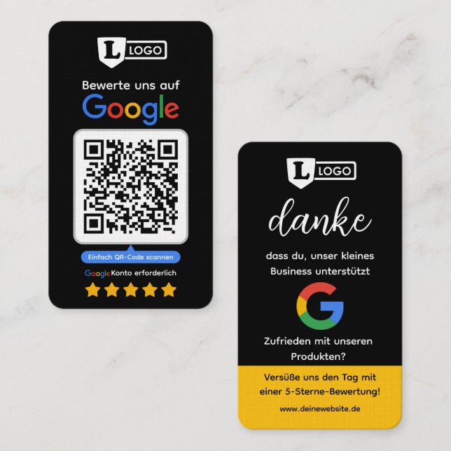 Google Bewertungskarte mit QR code Business Card  Visitenkarte (Vorne/Hinten)
