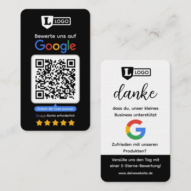 Google Bewertungskarte mit QR code Business Card  Visitenkarte (Vorne/Hinten)