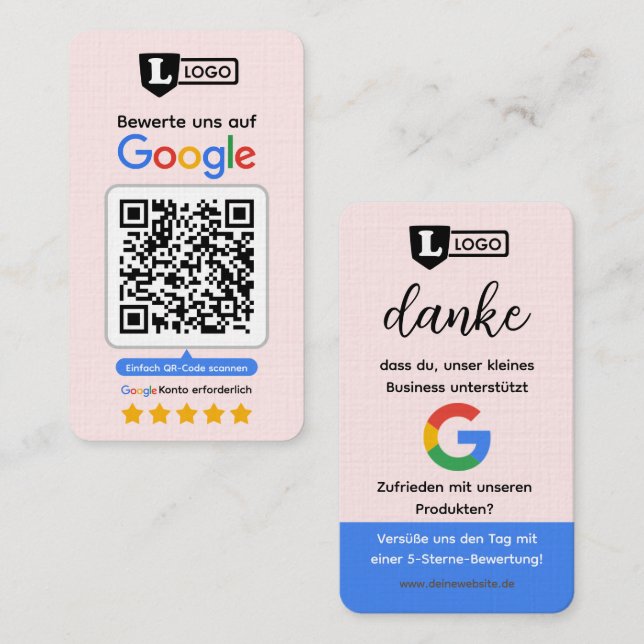 Google Bewertungskarte mit QR-Code Visitenkarte  (Vorne/Hinten)