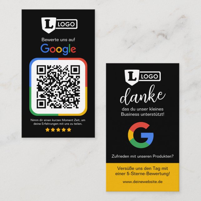 Google Bewertungskarte mit QR code  Visitenkarte (Vorne/Hinten)
