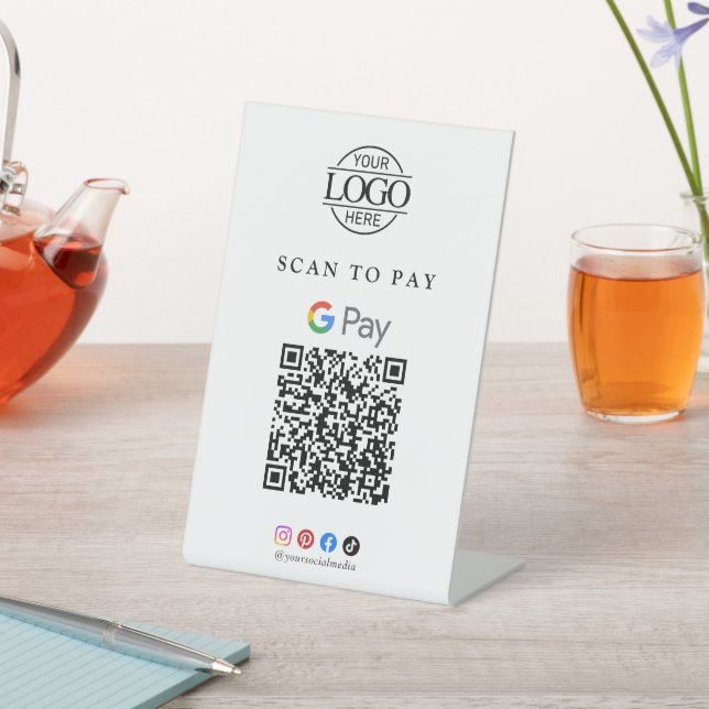 Google Pay QR-Code Geschäft Logo Zahlung Tischmode Sockelschild (In SItu)