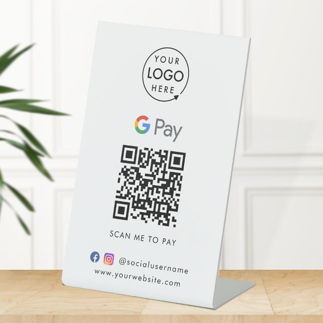 Google Pay QR Code | Konkrete Zahlungsgeschäfte Sockelschild (Interactive "scan to pay” QR code cash wrap table sign for collecting digital payment by Google Pay.)
