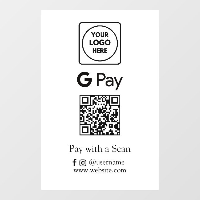 Google Pay QR | Kontaktlose Geschäftszahlung  Fensteraufkleber (Blatt)