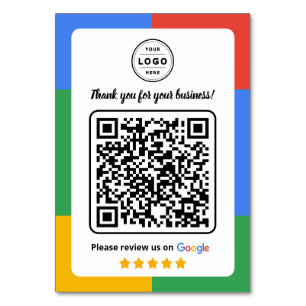 Google Review-Anfragekarte mit Logo und QR-Code Tischnummer