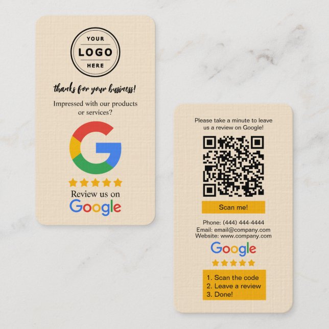 Google-Review-Anfragekarte mit Logo und QR-Code Visitenkarte (Vorne/Hinten)