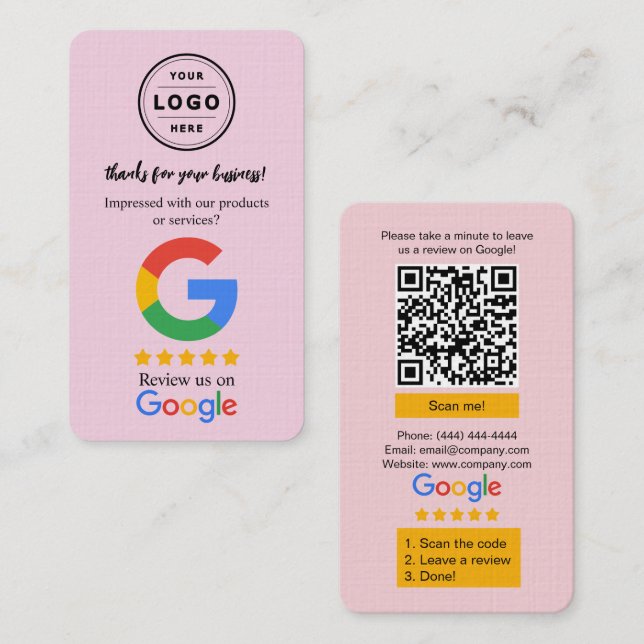 Google Review-Anfragekarte mit Logo und QR-Code Visitenkarte (Vorne/Hinten)