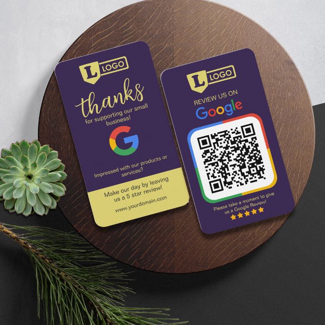 Google-Review-Anfragekarte mit QR-Code Deep Plum Visitenkarte (Google customer review request business card with QR code)