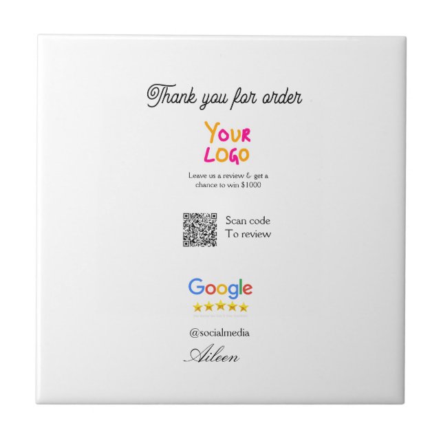Google review business logo website scan QR code Fliese (Vorderseite)