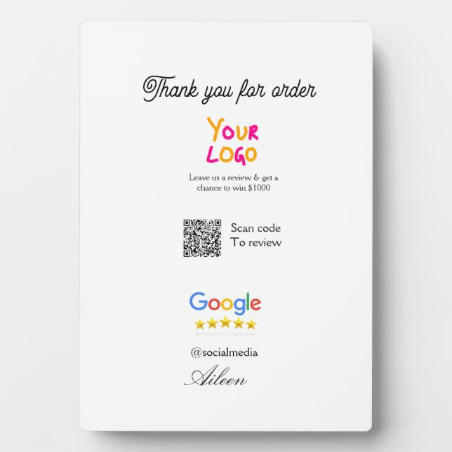 Google review business logo website scan QR code Fotoplatte (Vorderseite)