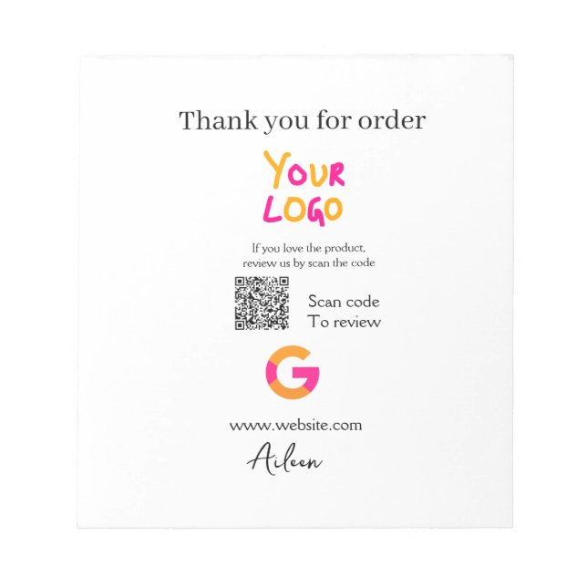 Google review business logo website scan QR code Notizblock (Vorderseite)