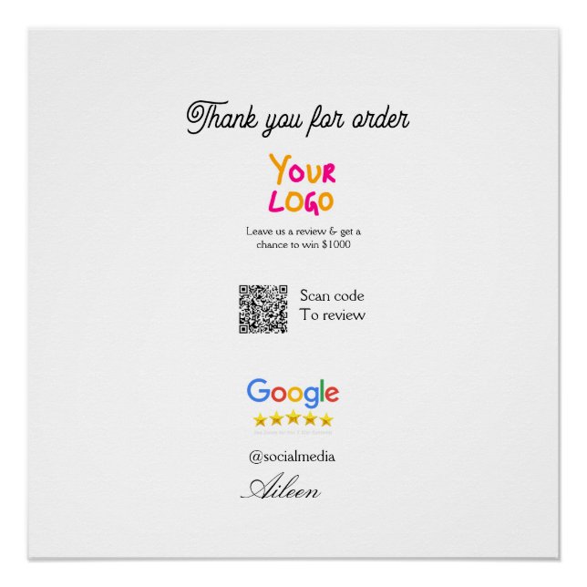 Google review business logo website scan QR code Poster (Vorderseite)