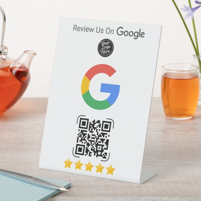 Google Review Business Stand with QR Sockelschild (In Situ)