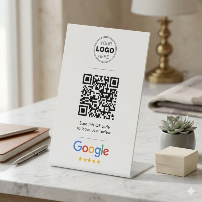 Google Review Einfaches Minimales QR-Code-Logo Sockelschild (Minimalist Google Review QR Code Sign | Custom Logo Pedestal Display)