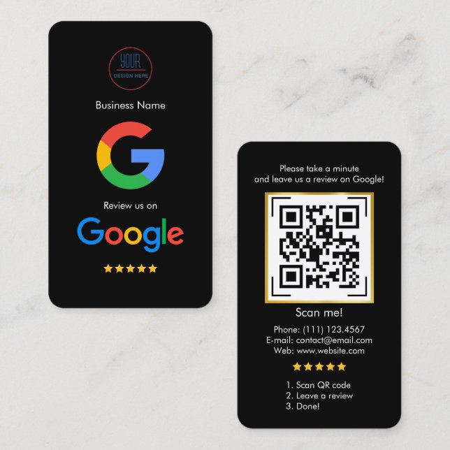 Google Review mit QR Code Link Business Card Visitenkarte (Vorne/Hinten)