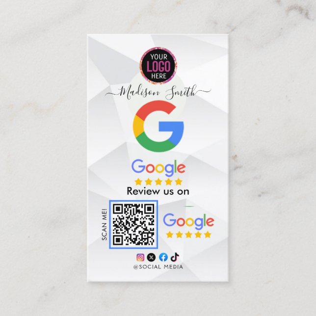 Google Review mit QR Code Link Business Card Visitenkarte (Vorderseite)