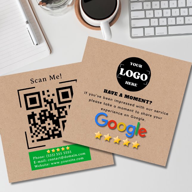 Google Review mit QR Code Link Rustikal Quadratische Visitenkarte (Von Creator hochgeladen)