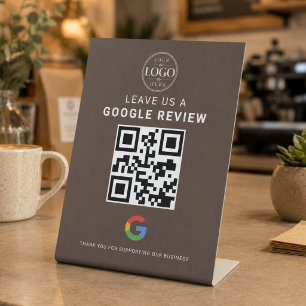 Google Review QR-Anzeige Espresso-Braun Sockelschild
