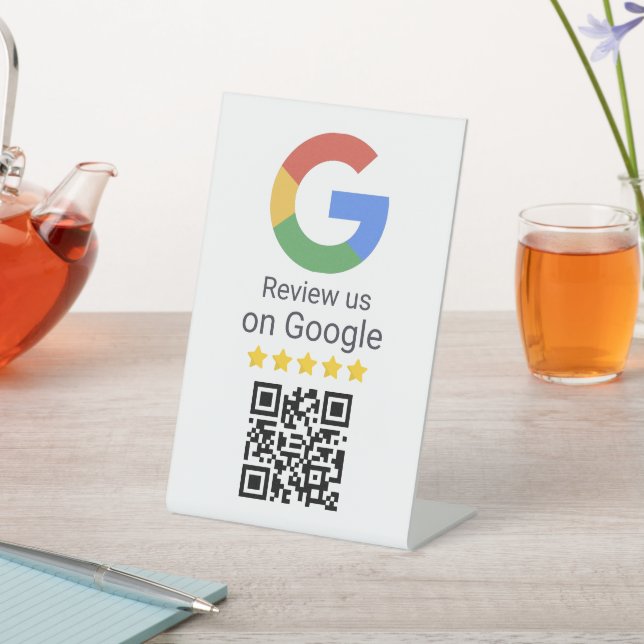 Google Review QR Code Business Tabletop Sign Sockelschild (In SItu)