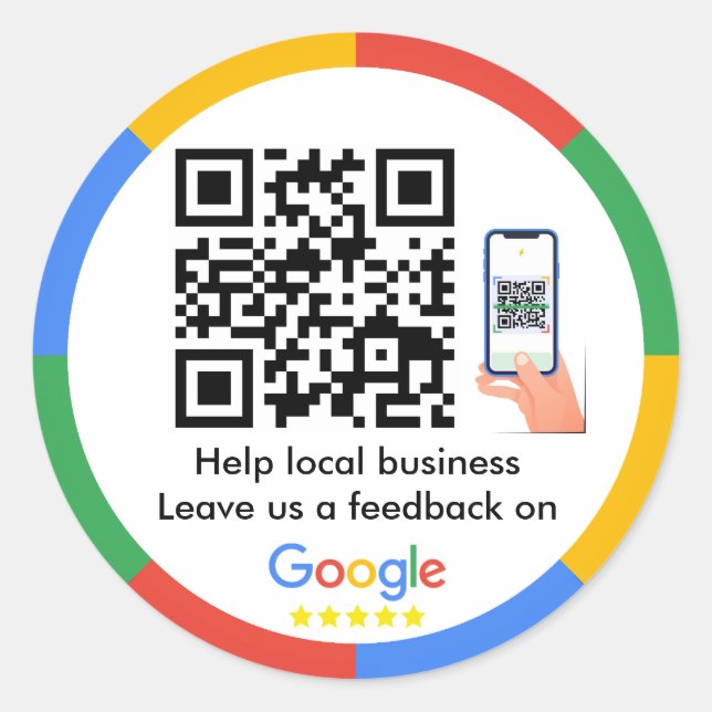 Google Review QR Code Classic Round Sticker (Vorderseite)