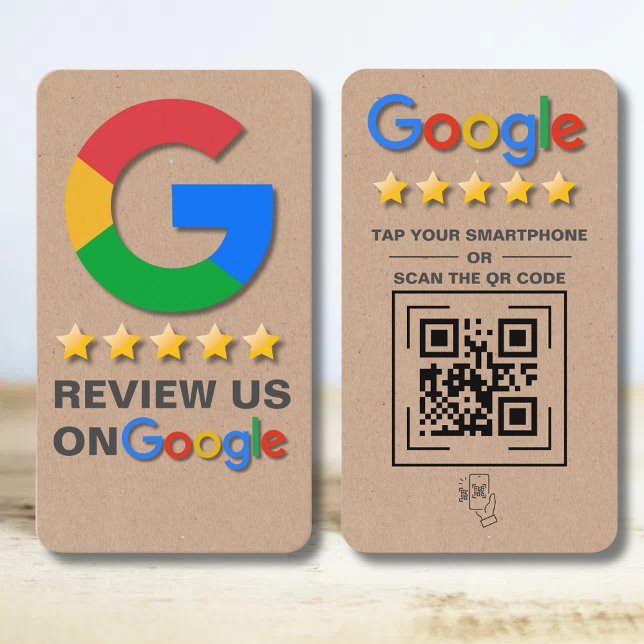Google Review QR Code Kraft Rustic Stich to Review Visitenkarte (Von Creator hochgeladen)