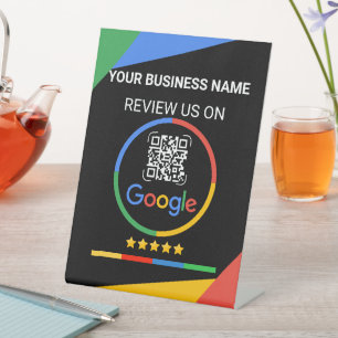 Google Review QR-Code mit Sternen Schwarz Sockelschild